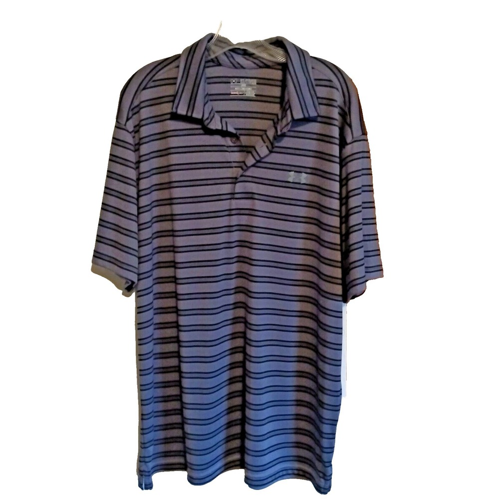 Under Armour Mens Loose Fit Gray Stripe Short Sleeve Golf Polo Shirt – Size 2XL